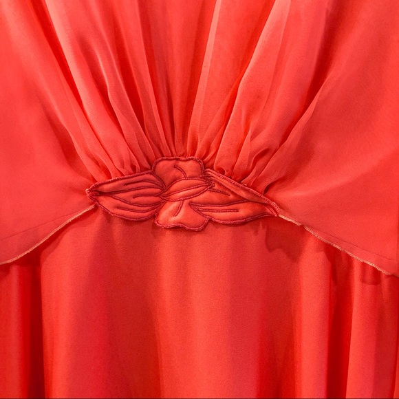 Vintage Coral Satin Cocktail Formal Dress - Picture 4 of 8